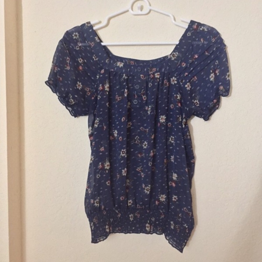 Navy Blue Shortsleeve Blouse